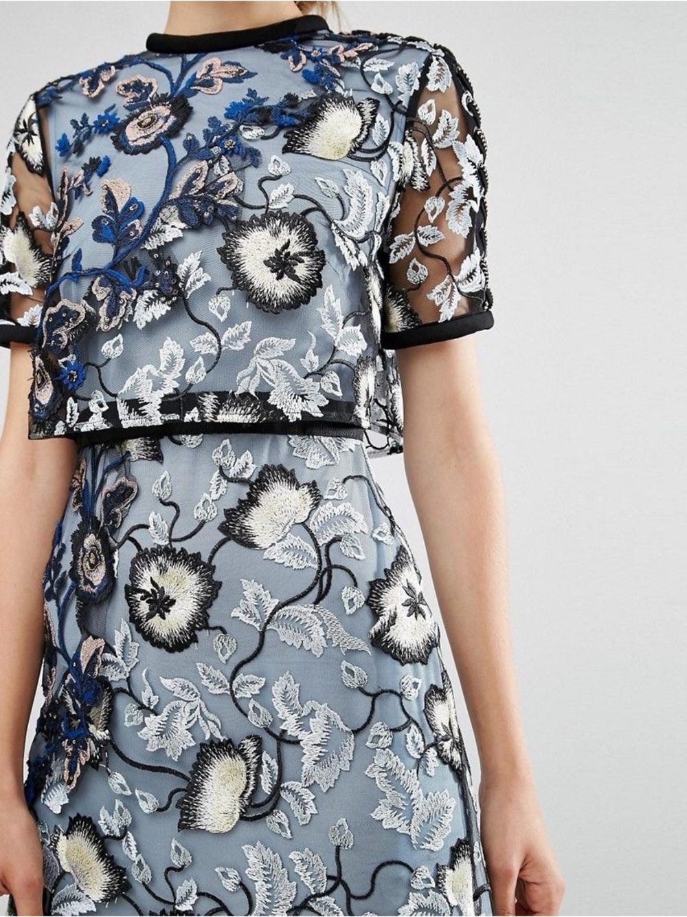 NWT Self Portrait Blue Floral Embroidered Layered Florentine Maxi Dress